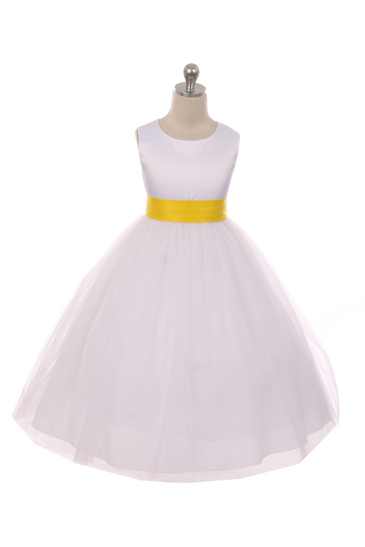 Dress - Satin Sash Bow Girl Dress (White Dress)