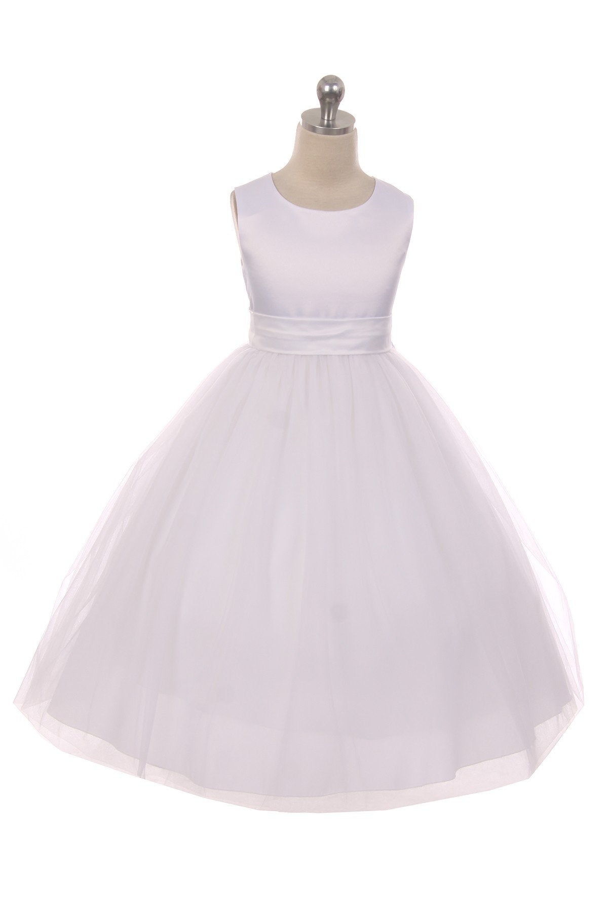 Dress - Satin Sash Bow Girl Dress (White Dress)