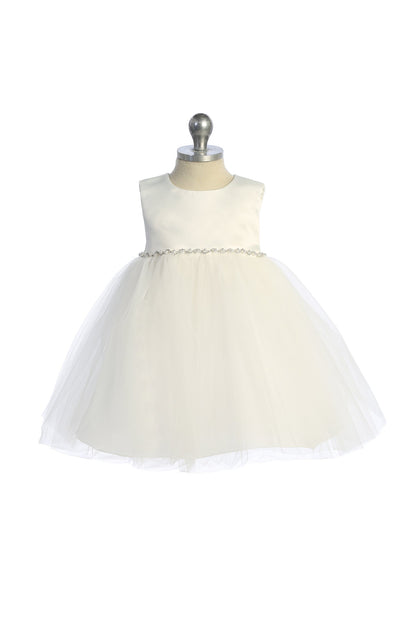 Dress - Satin Top Baby Dress W/ Rhinestones & Pearls