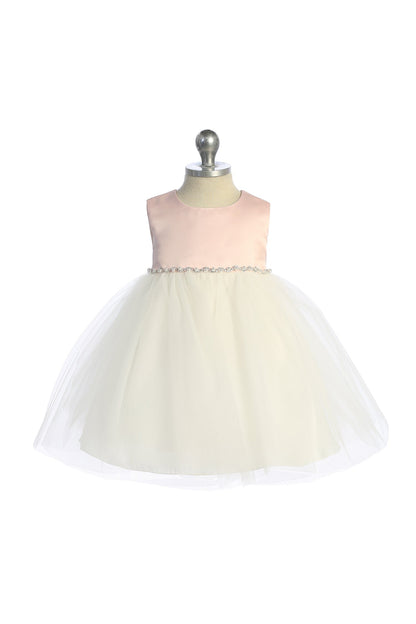 Dress - Satin Top Baby Dress W/ Rhinestones & Pearls