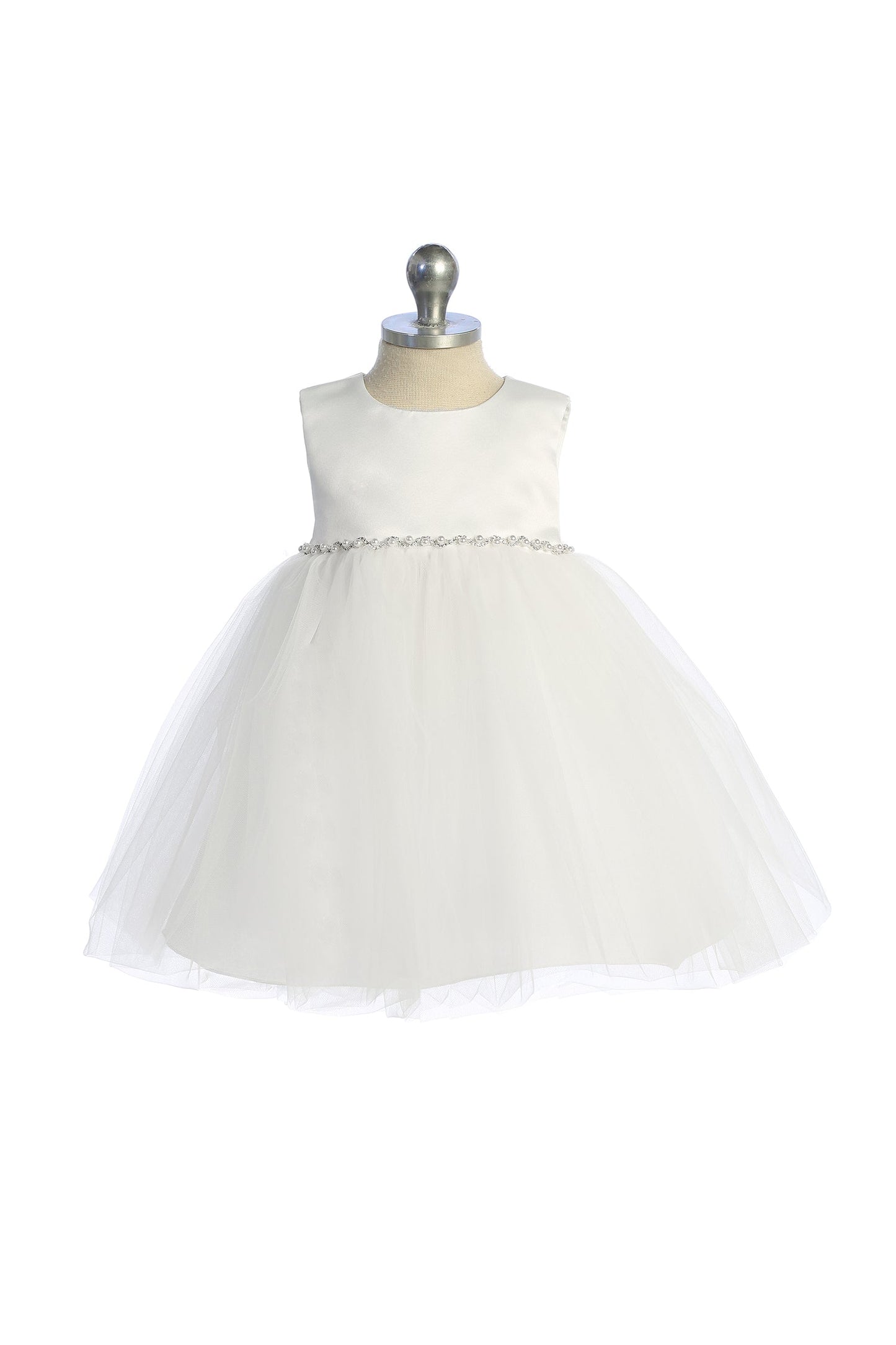 Dress - Satin Top Baby Dress W/ Rhinestones & Pearls