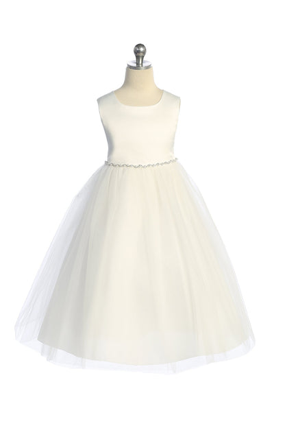 Dress - Satin Top Dress W/ Wavy Rhinestone & Pearl Trim