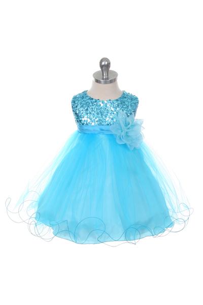 Sequin Party Baby Dress with 3D Mesh Flower and Sash – Kid's Dream