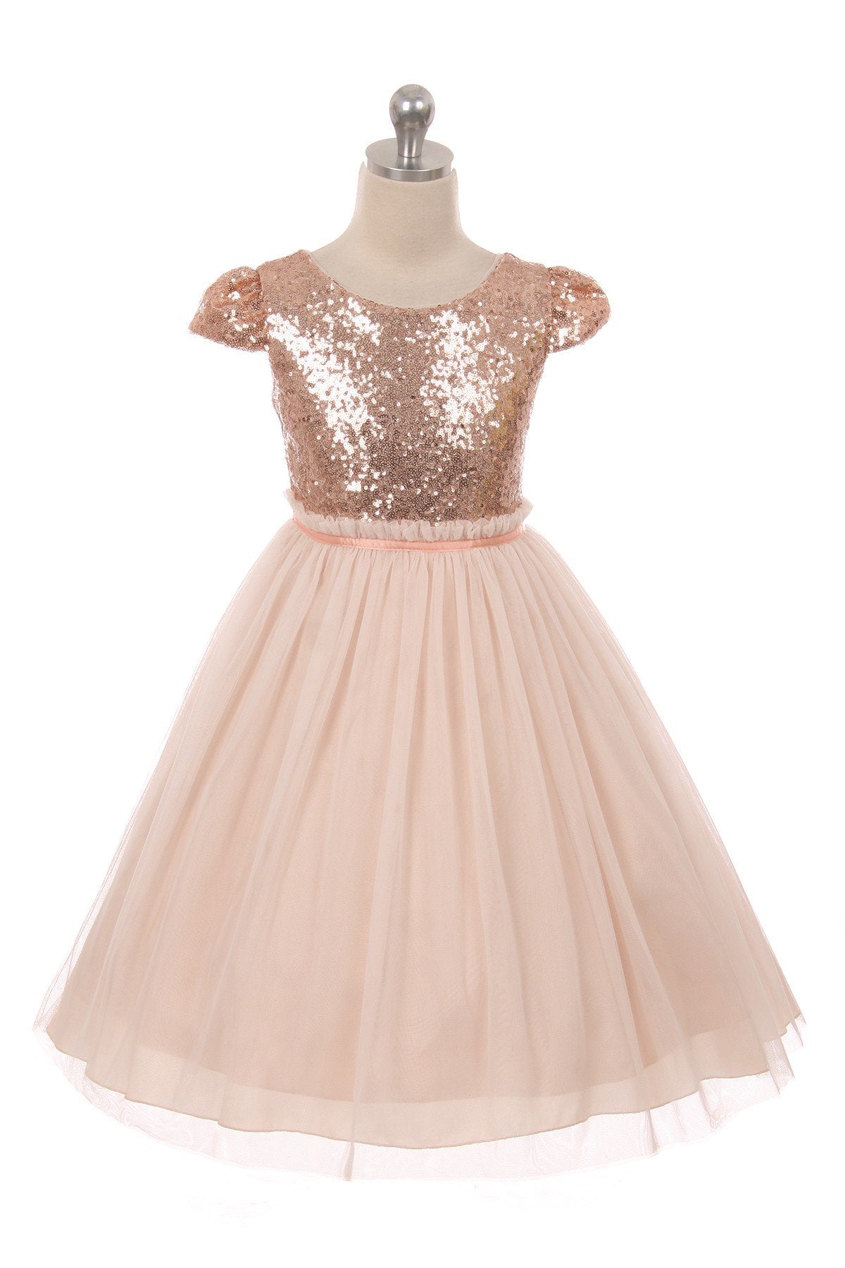 Blush Sequin Mesh Pleated Girls Dress 4 / Blush Blush Sequin Mesh Pleated Girls Dress 4 / Blush