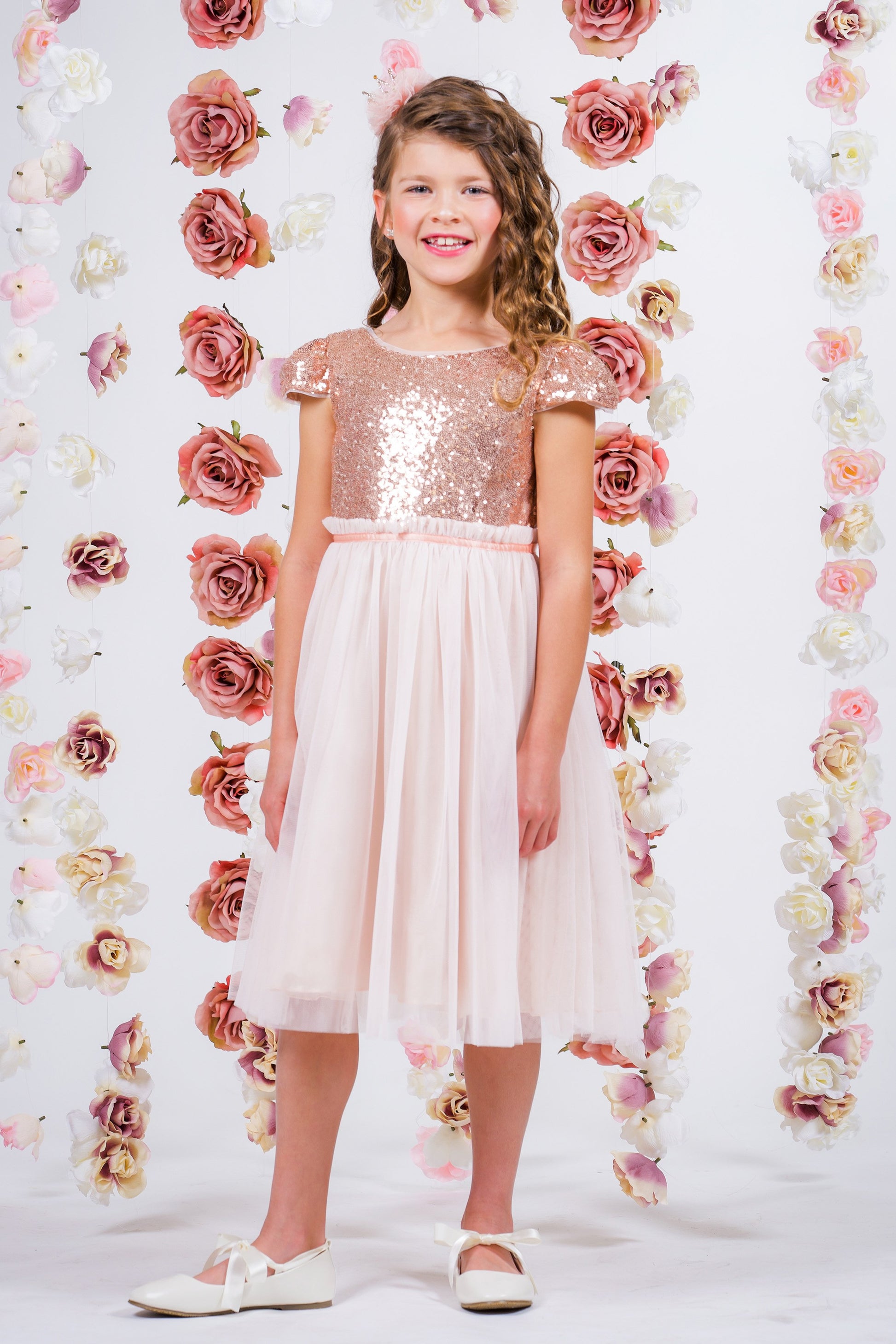 Blush Sequin Mesh Pleated Girls Dress 4 / Blush Blush Sequin Mesh Pleated Girls Dress 4 / Blush