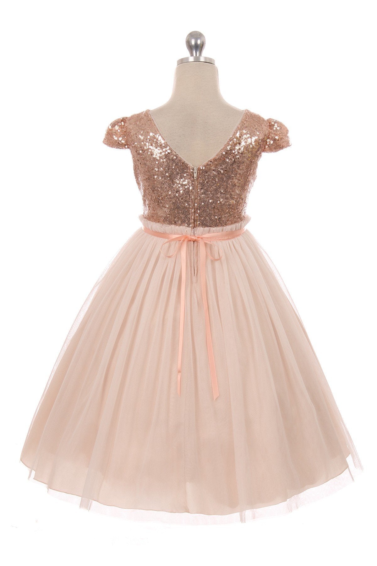 Blush Sequin Mesh Pleated Girls Dress 4 / Blush Blush Sequin Mesh Pleated Girls Dress 4 / Blush