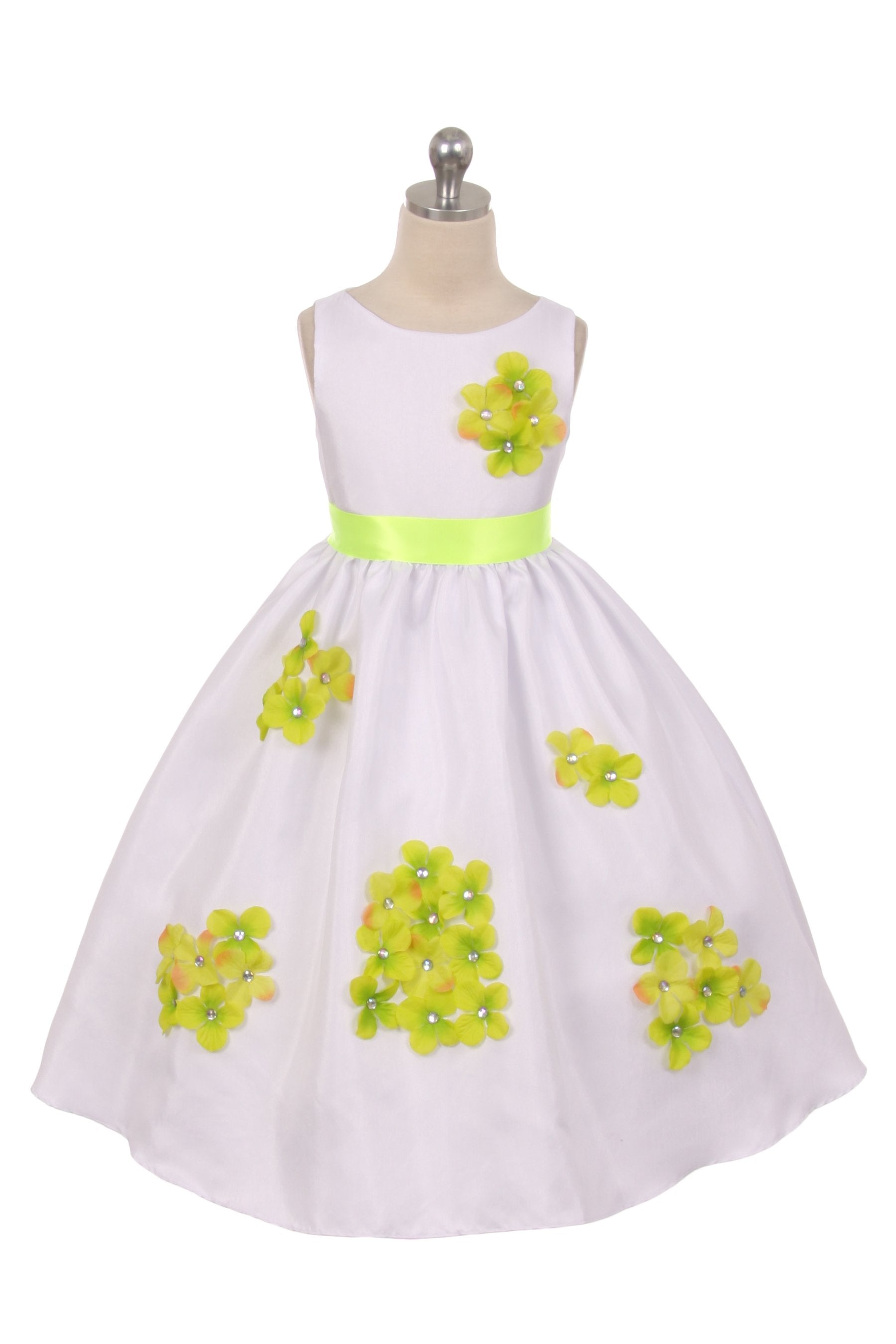 yellow flower girl dresses Shantung Girls Dress Decorated with Flower Petals 12 / Ivory / Lime