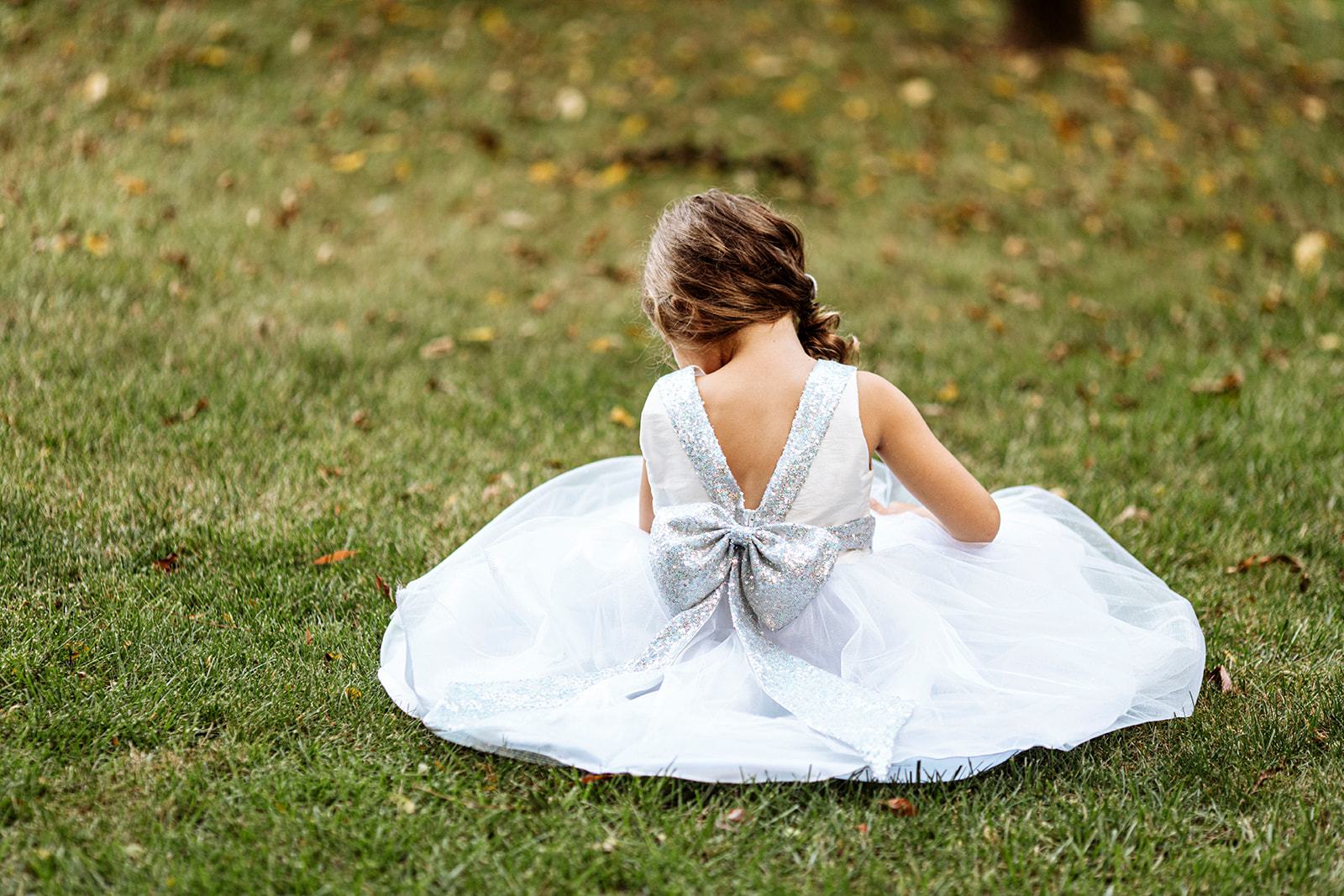 girls silver dress Ivory/Silver Sequins V Back & Bow Girls Dress 12 / Ivory/Silver