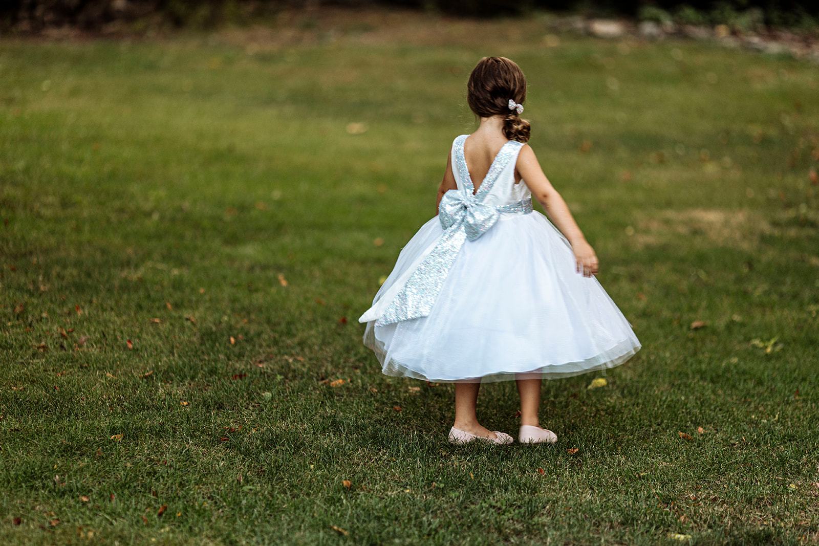 Ivory/Silver Sequins V Back & Bow Girls Dress 12 / Ivory/Silver Ivory/Silver Sequins V Back & Bow Girls Dress 12 / Ivory/Silver