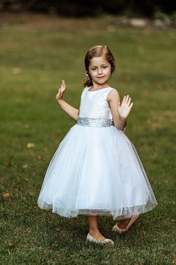 Ivory Silver Sequins V Back Bow Plus Size Girls Dress Kid s Dream