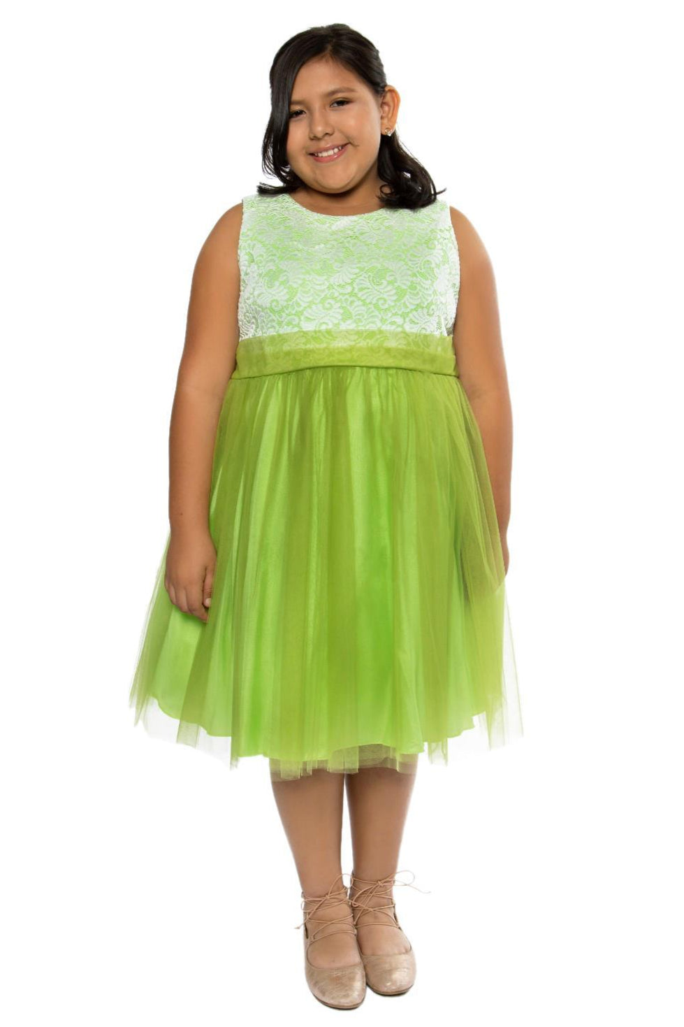 Stretch Lace & Tulle Girls Plus Size Dress 14.5 / Lime Stretch Lace & Tulle Girls Plus Size Dress 14.5 / Lime