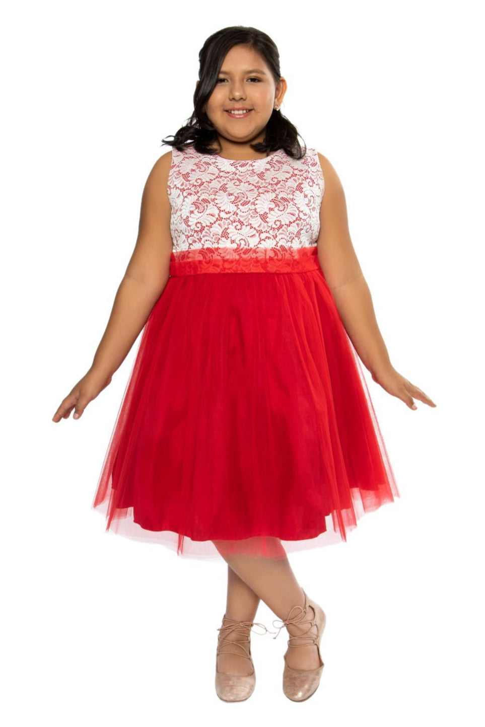 Stretch Lace & Tulle Girls Plus Size Dress