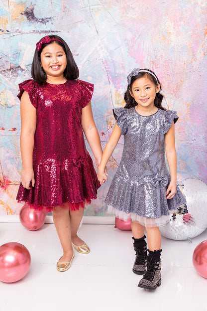 Sequin Ruffle Sleeve Tutu Dress