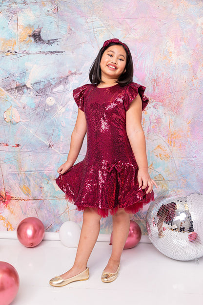 Sequin Ruffle Sleeve Tutu Dress