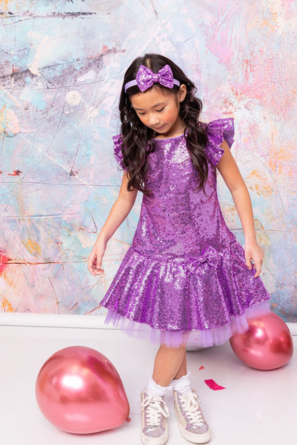 Sequin Ruffle Sleeve Tutu Dress