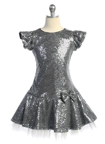 Sequin Ruffle Sleeve Tutu Dress