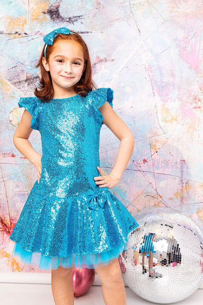 Sequin Ruffle Sleeve Tutu Dress