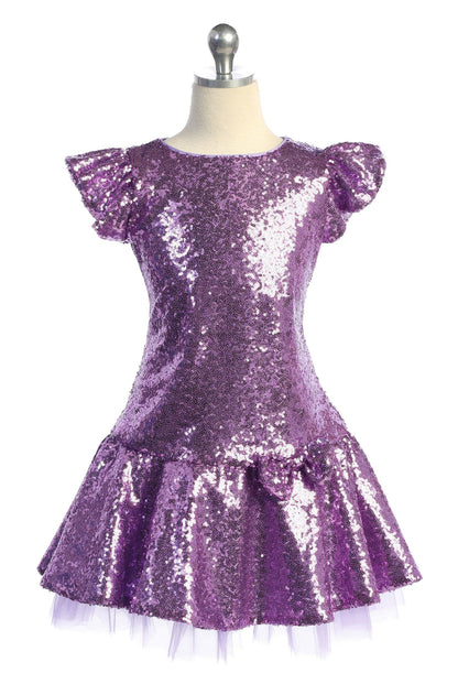 Sequin Ruffle Sleeve Tutu Dress