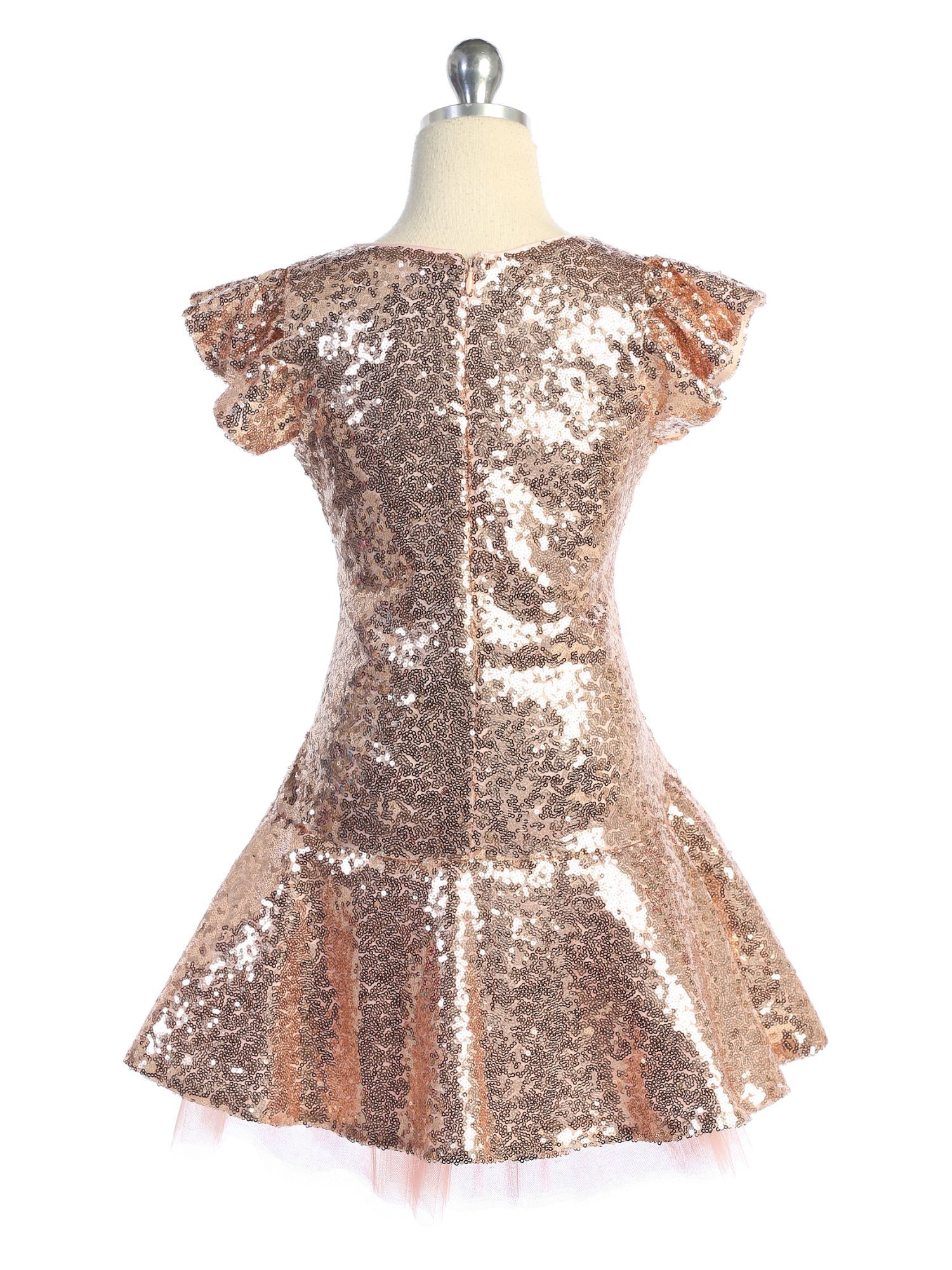 Sequin Ruffle Sleeve Tutu Plus Size Girls Dress 16.5 / Gold Sequin Ruffle Sleeve Tutu Plus Size Girls Dress 16.5 / Gold