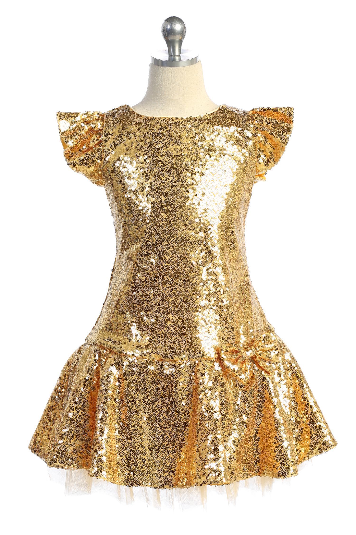 Sequin Ruffle Sleeve Tutu Plus Size Girls Dress 20.5 / Gold Sequin Ruffle Sleeve Tutu Plus Size Girls Dress 20.5 / Gold